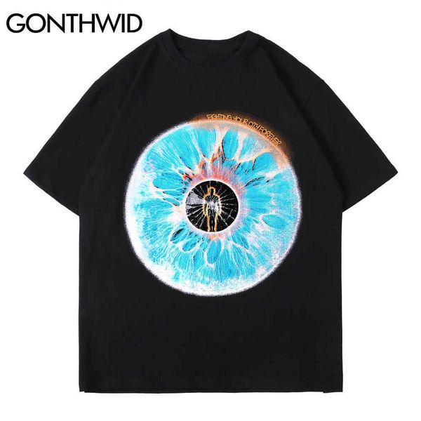 

gonthwid tees shirt men streetwear hip hop gothic punk round graphics print cotton casual harajuku short sleeve t-shirts 210629, White;black