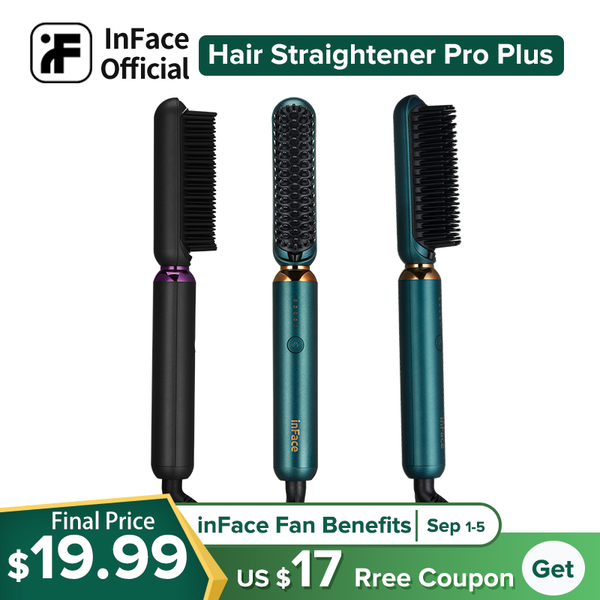 

inface hair straightener pro plus brush men beard straightener ion hair styler 30sec fast heating hair waver styling tools
