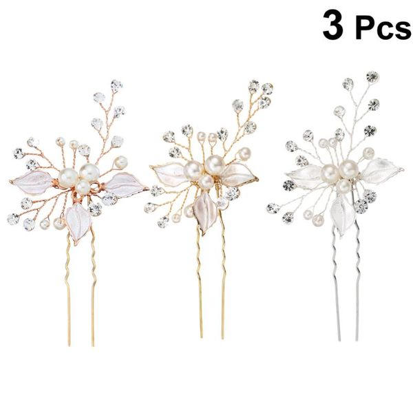 

hair clips 3 pcs floral leaves hairpin clip with bead strings rhinestone wedding bridal flower accessories for bri