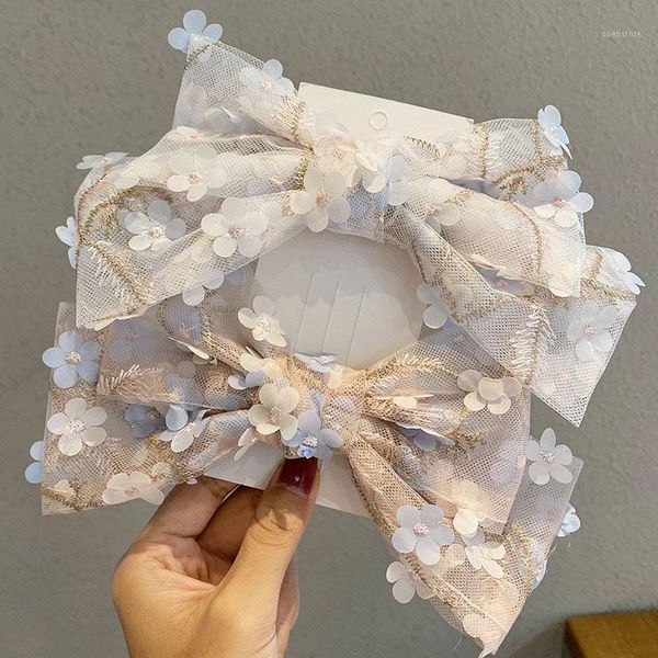 

women elegant beautiful flower chiffon big bow barrettes sweet headband hair ornament clip hairpins fashion accessories1