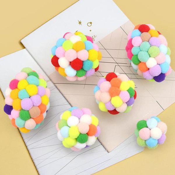 

pet cat toy colorful plush bell ball handmade bouncy toys