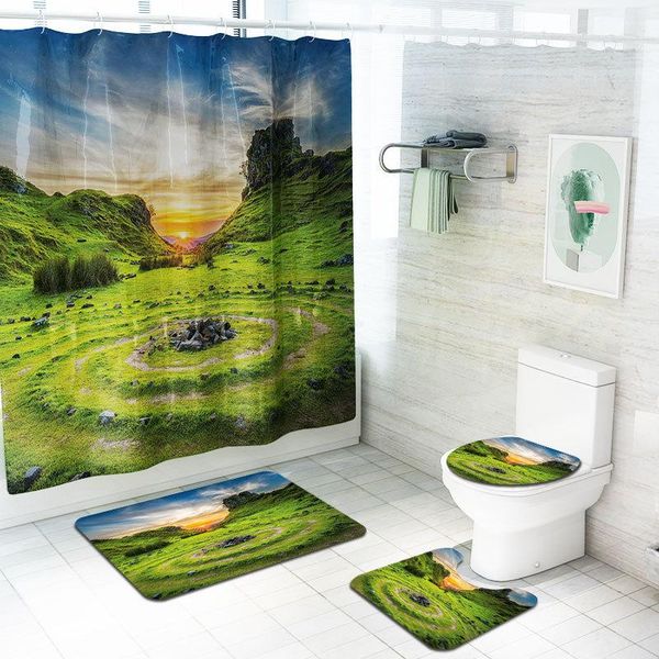 

bath mats green natural scenic mat and shower curtain set bathroom rug microfiber toilet foot u-shaped floor