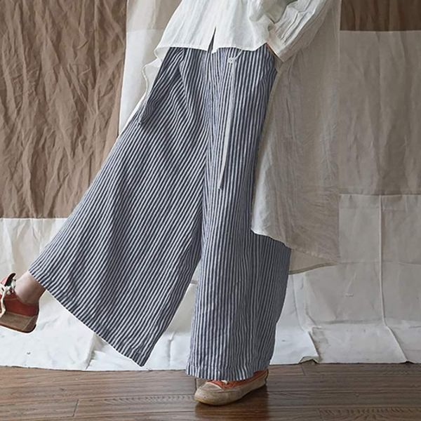 

women's pants & capris kaftan wide leg zanzea 2021 striped trousers high waist pantalon palazzo female casual spring turnip oversized, Black;white