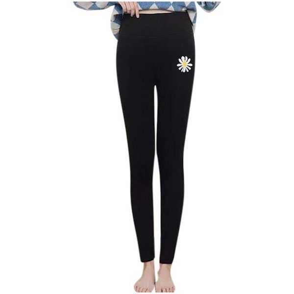 

women's leggings women daisy warm winter tight thick velvet wool cashmere pants trousers compression high waist legging# 4, Black