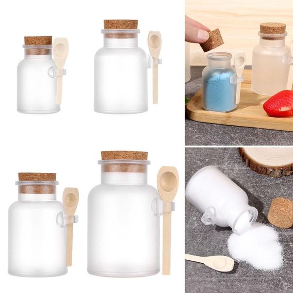 

storage bottles & jars 100-500g frosted seal jar with wooden spoon bath salt abs bottle soft cork ser refillable portable useful