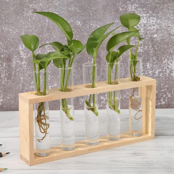 

vases transparent glass vase tablehydroponics plant bonsai flower pot with wooden tray ornament for home office wedding decoration