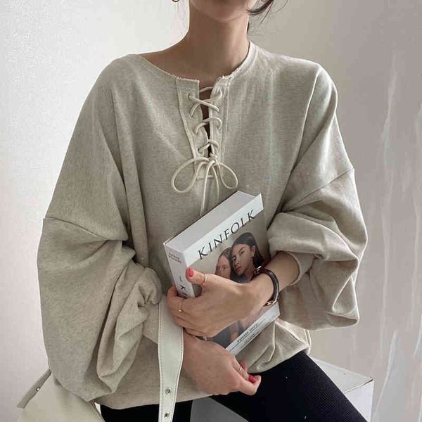 

women's hoodies & sweatshirts onalippa female hoodie casual autumn simple lazy neck design tie harajuku loose lantern women's hood, Black