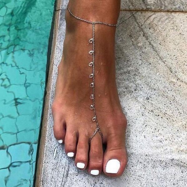 

anklets sljely fashion real 925 sterling silver water drop crystal anklet toe instep chain leg bracelet women brand summer foot jewelry, Red;blue