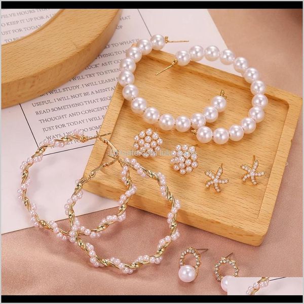 

dangle & chandelier drop delivery simple korean gold color metal pearl hoop earrings for women unique statement earings 2021 fashion party j, Silver