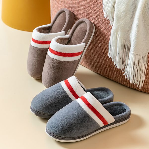 

cotton slippers winter matching thickening non-slip wear-resistant indoor home warmth month shoes couple plush slippers, Black