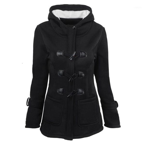 

women's down & parkas ox horn button coat autumn thicken cotton blended hooded jacket1 hoqg, Black
