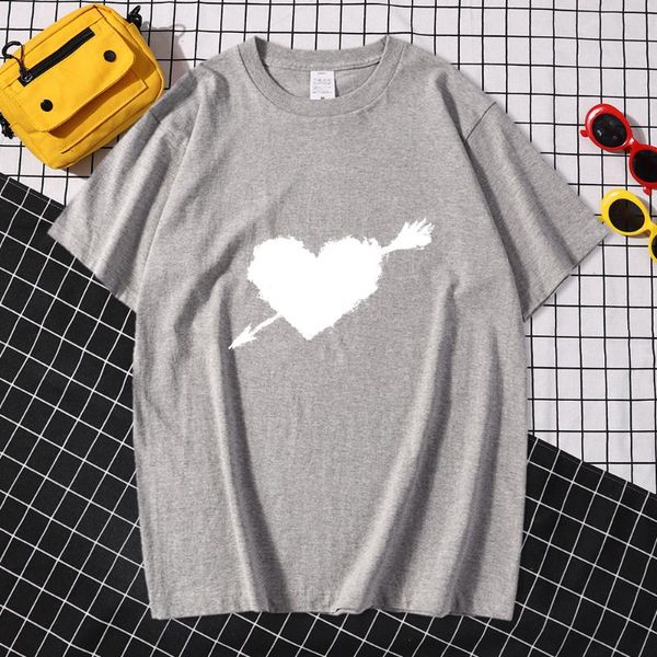 

men's t-shirts white heart with arrow prints t shirts sport oversized t-shirt style o-neck fashion crewneck man short sleeves, White;black