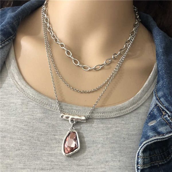 

designer necklace anslow fashion jewelry antique silver multilayer chain irregular crystal pendant choker for women femme gift low0023an