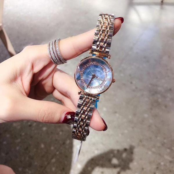 

wristwatches fashion shell dial diamond two hands simple steel band quartz women's watch, Slivery;brown