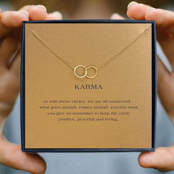 

pendant necklaces round circle interlock necklace for women minimalist gold color chain choker karma gift box card, Silver