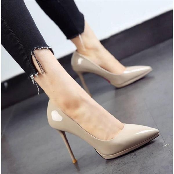 

patent leather  cm high heels spring and summer pointed shallow mouth european american all-match women's shoes dress, Black