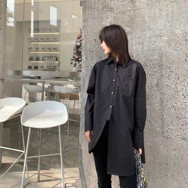 

women's blouses & shirts 2021 spring summer women irregular black full sleeve loose long casual fashion oversize wb43, White