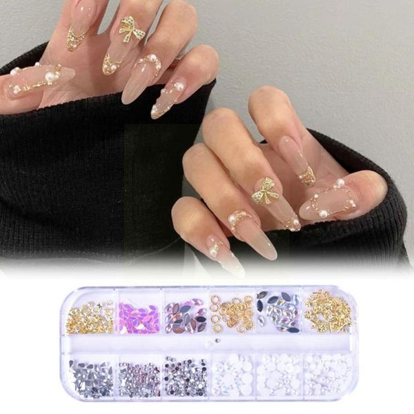 

nail art decorations 1 box crystal gold silver clear all color in bottom flat 12cell 3d decoration mixed shape pot diy v7m5, Silver;gold