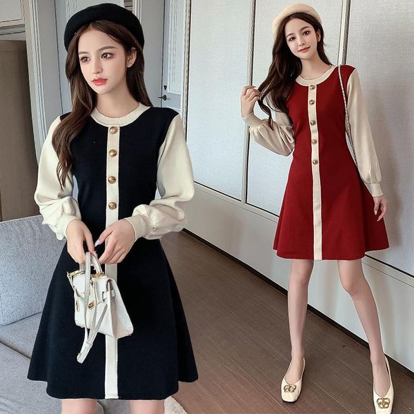 

fashion knitting women long dress dresses red black 6138 casual, Black;gray