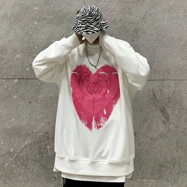 

men's hoodies & sweatshirts inxyz couple fashion heart-shaped print pattern pullover casual solid color oversize sweatshirt men women s, Black