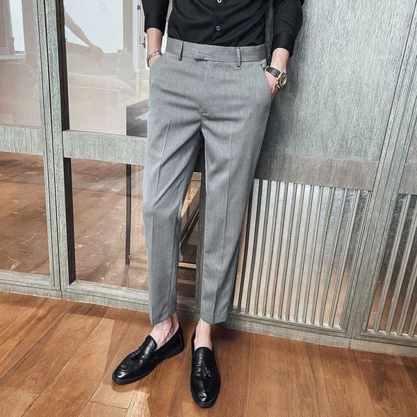 

spring business dress pants men ankle length formal office social suits pants fashion embroidery streetwear casual trousers 210527, White;black