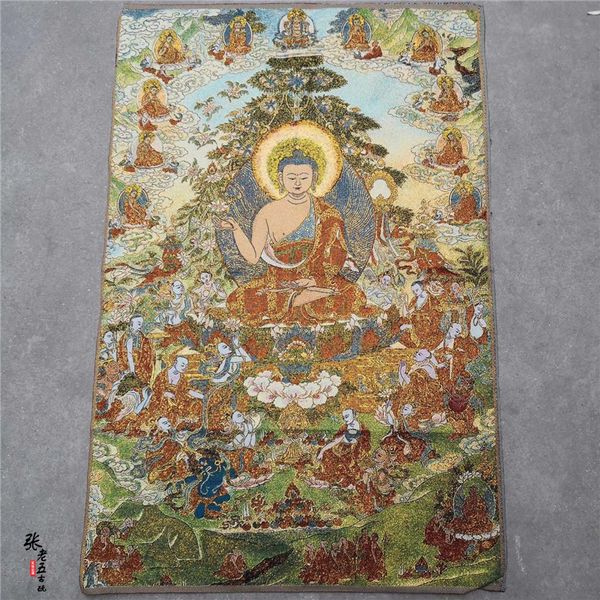 Thangka Портрет Брокадная живопись Шелковый религиозный рисунок Tathagata Thangka вышивка на росписи в Непал Тибет