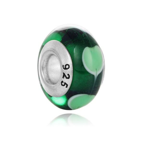 Perle di vetro murano di Murano 925 argento sterling foglie verdi perline larghe con foro grande misura europeo Pandora charms braccialetto collana gioielli fai da te