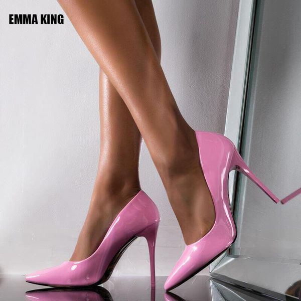 

dress shoes women patent leather heels 12cm pointed toe metal stiletto pumps party wedding office woman big size 34-44 summer, Black