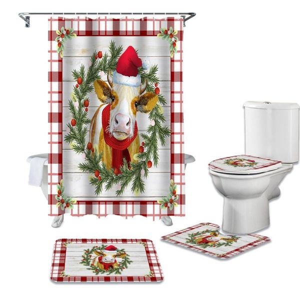 

country style cow christmas berries waterproof shower curtains set bathroom curtain and rug sets