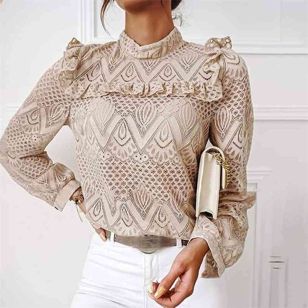 

foridol elegant white lace blouse women long sleeve autumn winter slim vintage blouse shirts see through lace female 210415