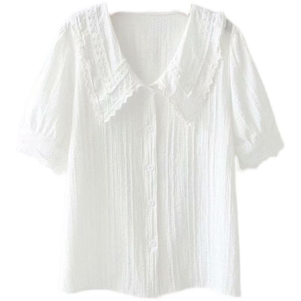 

women's blouses & shirts 2021 summer womens girls puff sleeve lace patchwork, White