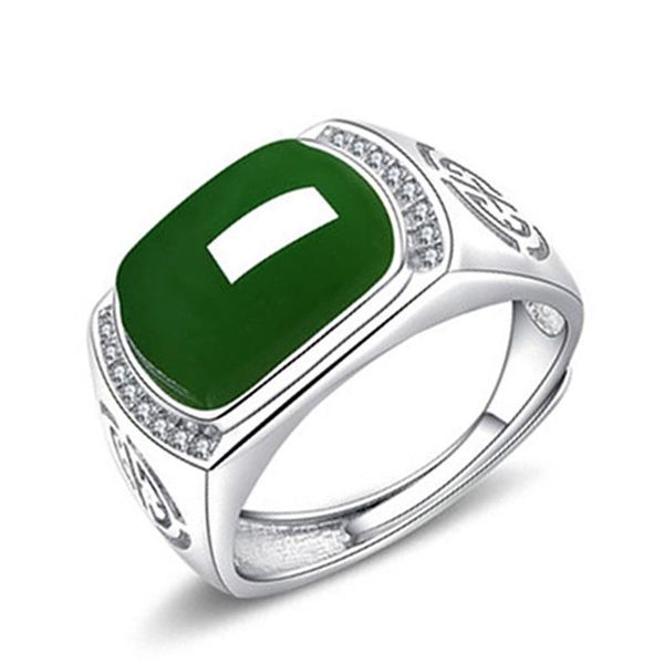 

cluster rings style adjustable ring for men and women opening finger jasper jade green emerald silver ethnic back pattern, Golden;silver