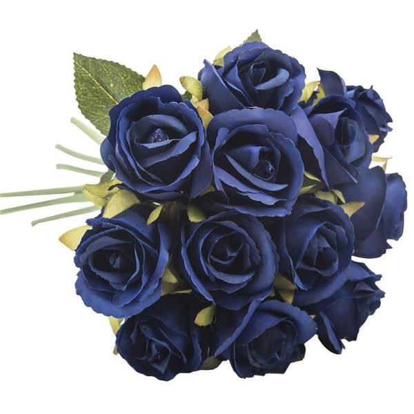 

decorative flowers & wreaths 12stems rose bouquet small bunch bride boquet artificial blue roses black wholesale