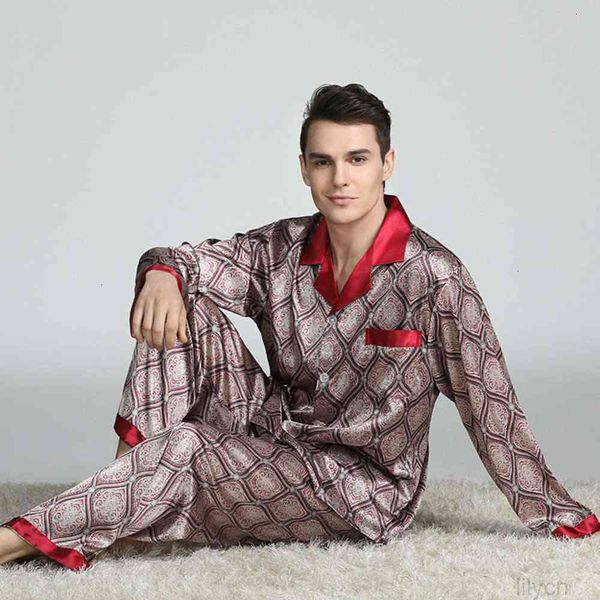 Pigiama da uomo in raso di seta Set Pigiama Pigiama Sleepwear Loungewear L, XL, XXL, 3XL Retro uomo europeo e americano