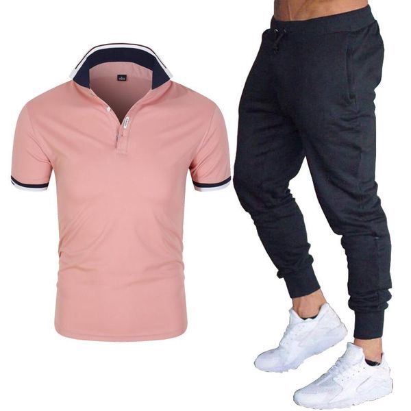 

men's tracksuits men short sleeve shirt fashion casual lapel suit slim pants 2 piece set breathable summer 2021, Gray