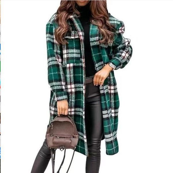 

women's wool & blends women vintage plaid woolen coat 2021 autumn loose single-breasted female overcoat long casual jacket casaco femin, Black