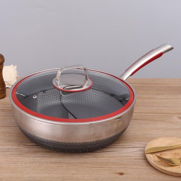 

square edge full screen honeycomb 304 stainless steel frying pan household uncoated non stick pot composite multilayer bottom pans
