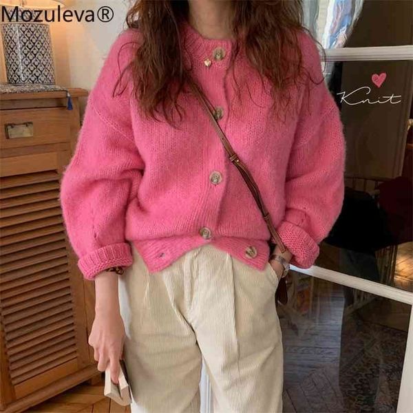 

autumn south korea chic single-breasted sweater coat computer knitted high street women winter pink cardigan 210416, White;black