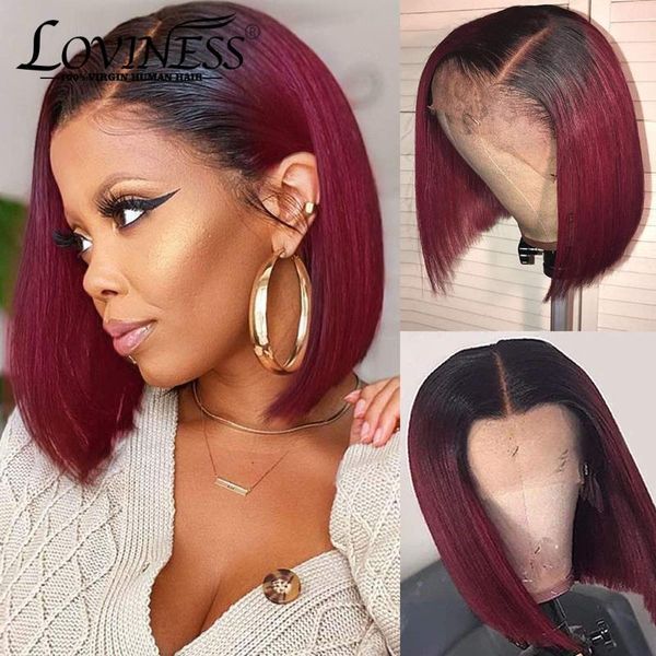 

lace wigs highlight straight front wig 13x4 human hair short frontal bob brazilian for black women, Black;brown