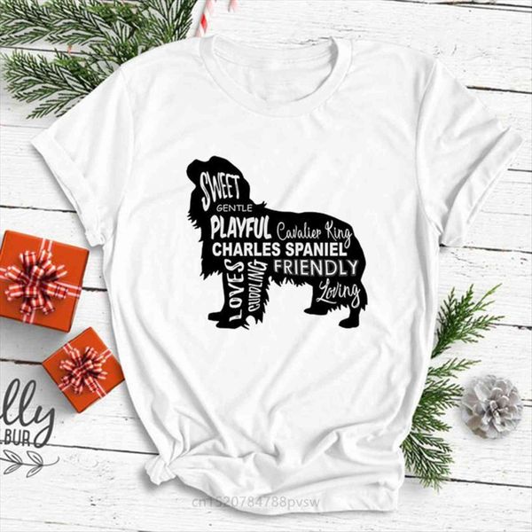 

cavalier king charles spaniel printed womens t shirts summer fashion 90s ullzang harajuku animal dog cropped shirt, White