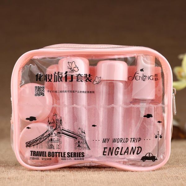 

9pcs/set portable refillable bottles travel packing bottle makeup cream lotion empty container storage bag & jars