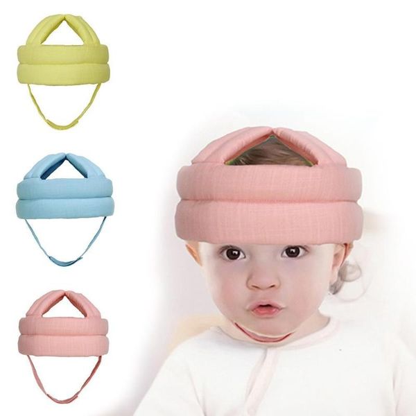 

hair accessories adjustable baby linen fabric protective hat toddler head cap safety learn to walk helmet, Slivery;white