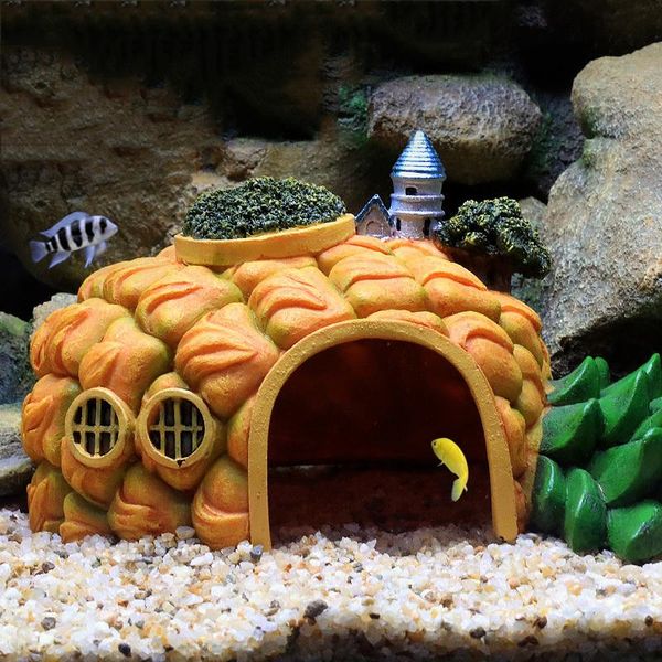 

aquarium decoration accessories pineapple castle ornaments fish tank landscaping shrimp hiding breed cave aquascape decor decorations