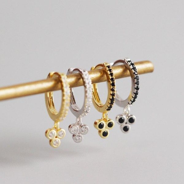 

dangle & chandelier a00711 jazaz genuine 925 sterling silver geometric black white zircon triangle ear buckle for women fashion bohemian jew