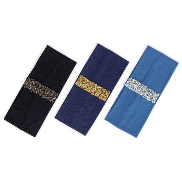 

women fashion rhinestones denim hairband plain flat elastic headband female turban wraps girls bohemia accessories head wrap hair