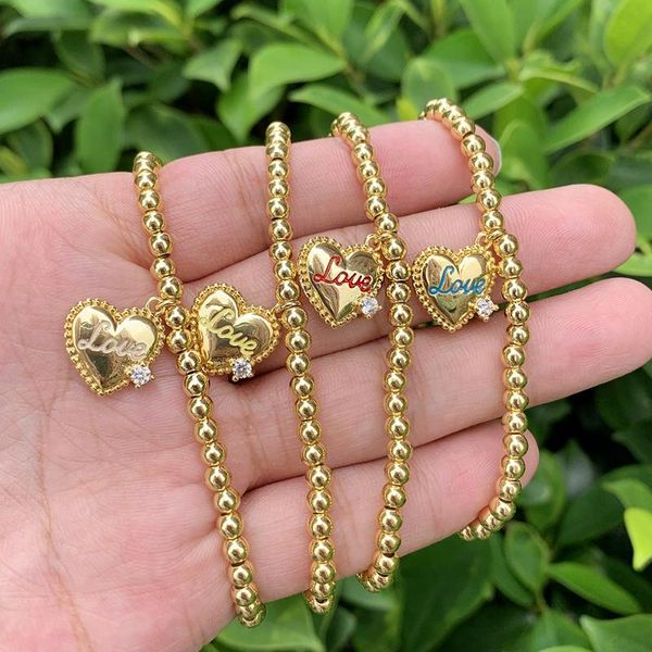 

link, chain 10pcs fashion love mama pendant heart shape charm bracelet girls gold plated bead elastic jewelry women gift, Black