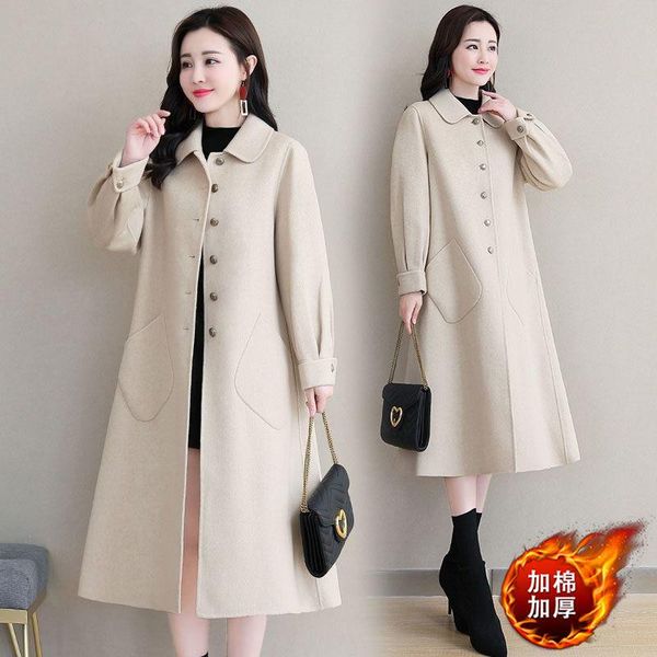 

women's wool & blends upscale winter woolen cloth womens coat mid-length 2021 korean loose parka thick warm cloak type women jacket, Black