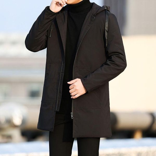 

men's jackets autumn and winter windbreaker hooded mid-length youth slim fashion casual plus cotton jacket, Black;brown