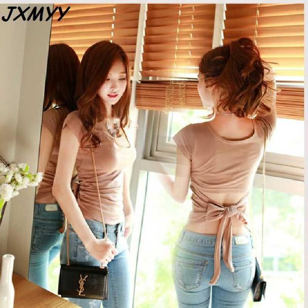 

women's t-shirt icclek 2021 fashion bow tie camisole slim short sleeve women tight bottoming shirt sprin, White