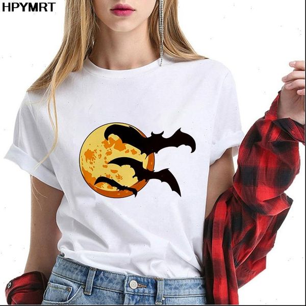 

bat printed fashion tee halloween women t shirts style cartoon graphic harajuku casual female clothing, White